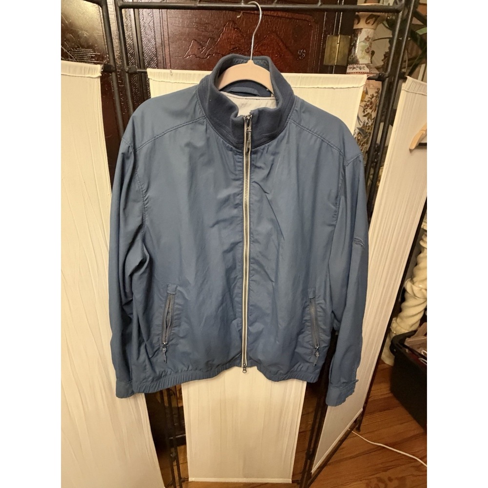 Tommy Bahama Jacket Mens Medium Blue Cotton Blend Harrington Full Zip Lined